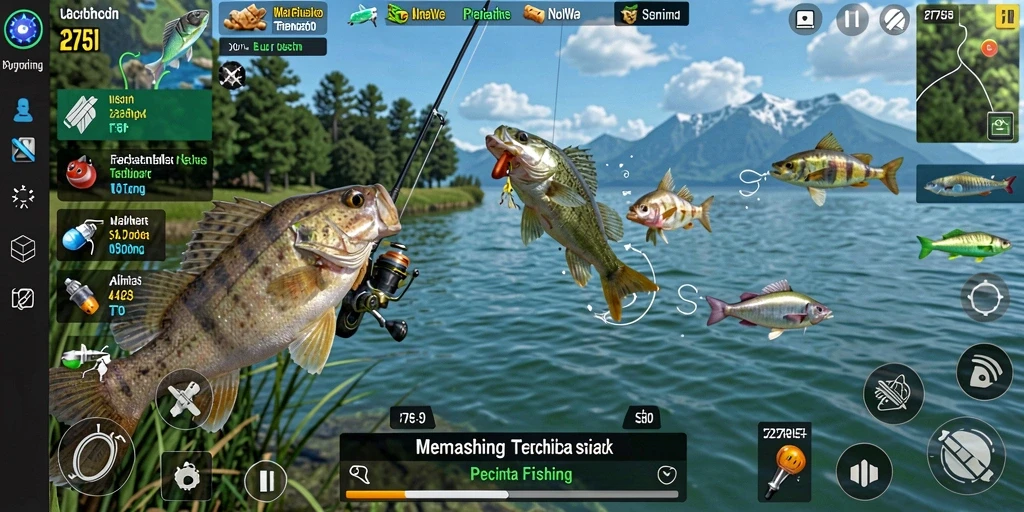Tampilan gameplay menarik dari 2757 saat memancing di danau.