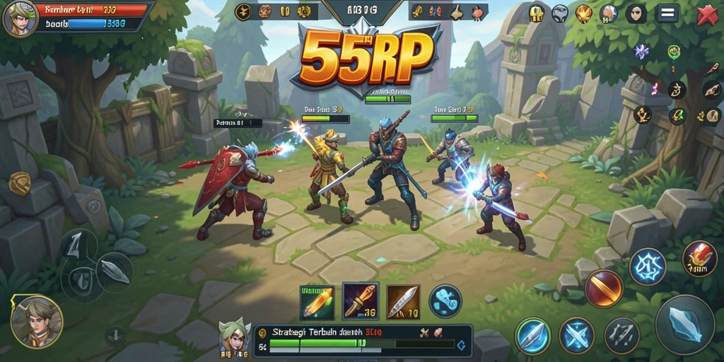 Tampilan gameplay menarik dari 55RP yang menunjukkan strategi pertempuran.