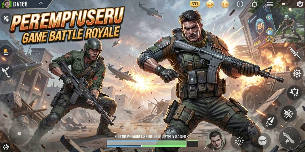 Tangkapan layar gameplay <strong>DV188</strong> menunjukkan pertempuran seru di medan tempur Battle Royale.