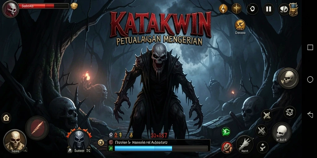 Tangkapan layar menampilkan suasana mencekam dalam gameplay KATAKWIN.