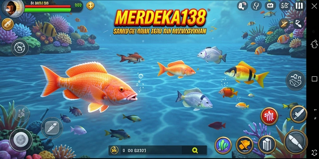 Screenshot gameplay MERDEKA138 menampilkan aksi menembak ikan yang seru.
