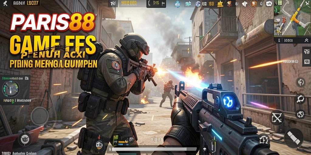 Tampilan gameplay menegangkan di <strong>PARIS88</strong>, aksi luar biasa dalam peperangan FPS.