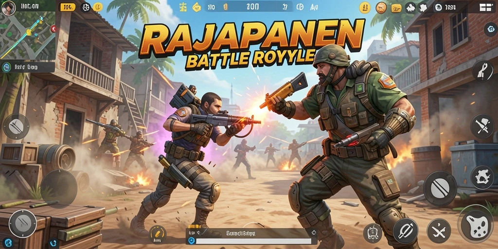 Tampilan gameplay Battle Royale yang mendebarkan di RAJAPANEN.