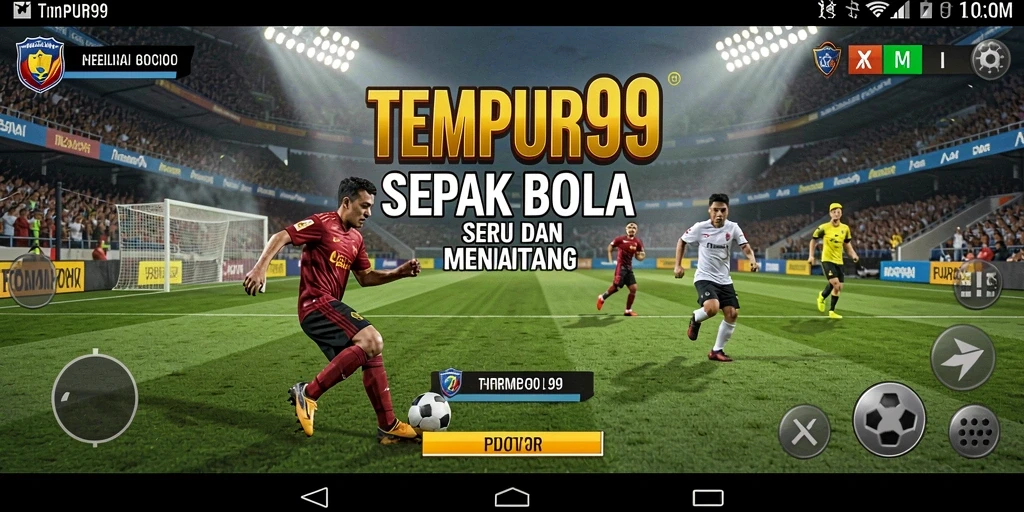 Gambaran gameplay seru dalam TEMPUR99 dengan aksi sepak bola mendebarkan.