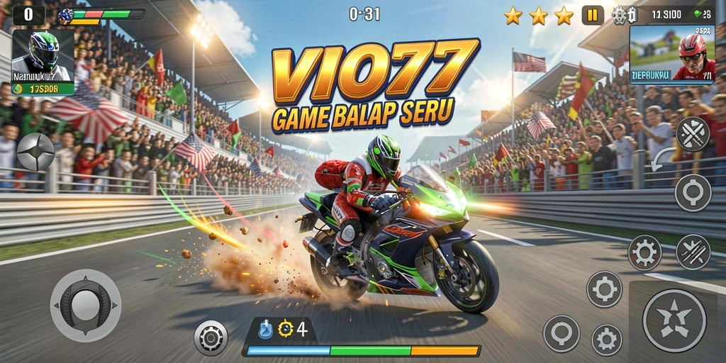Tampilan gameplay seru dalam balapan mobil VIO77.