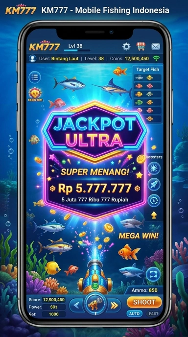 Tampilan depan aplikasi km777 yang menarik.